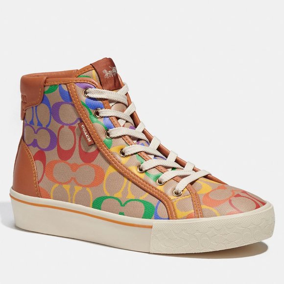 🌈 Coach Citysole High Top Platform Sneaker In Rainbow Signature Canvas - Picture 1 of 11